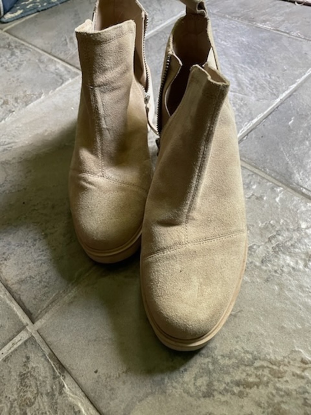 Toms Beige Suede Ankle Booties with Side Zip